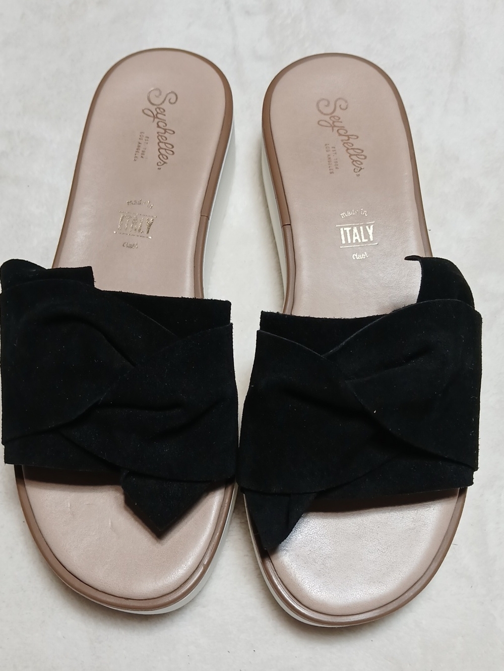 Seychelles Black Suede Knot Slide Sandals Size 8